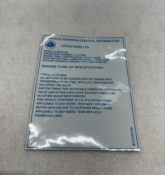 B121U0154F Emissions Label