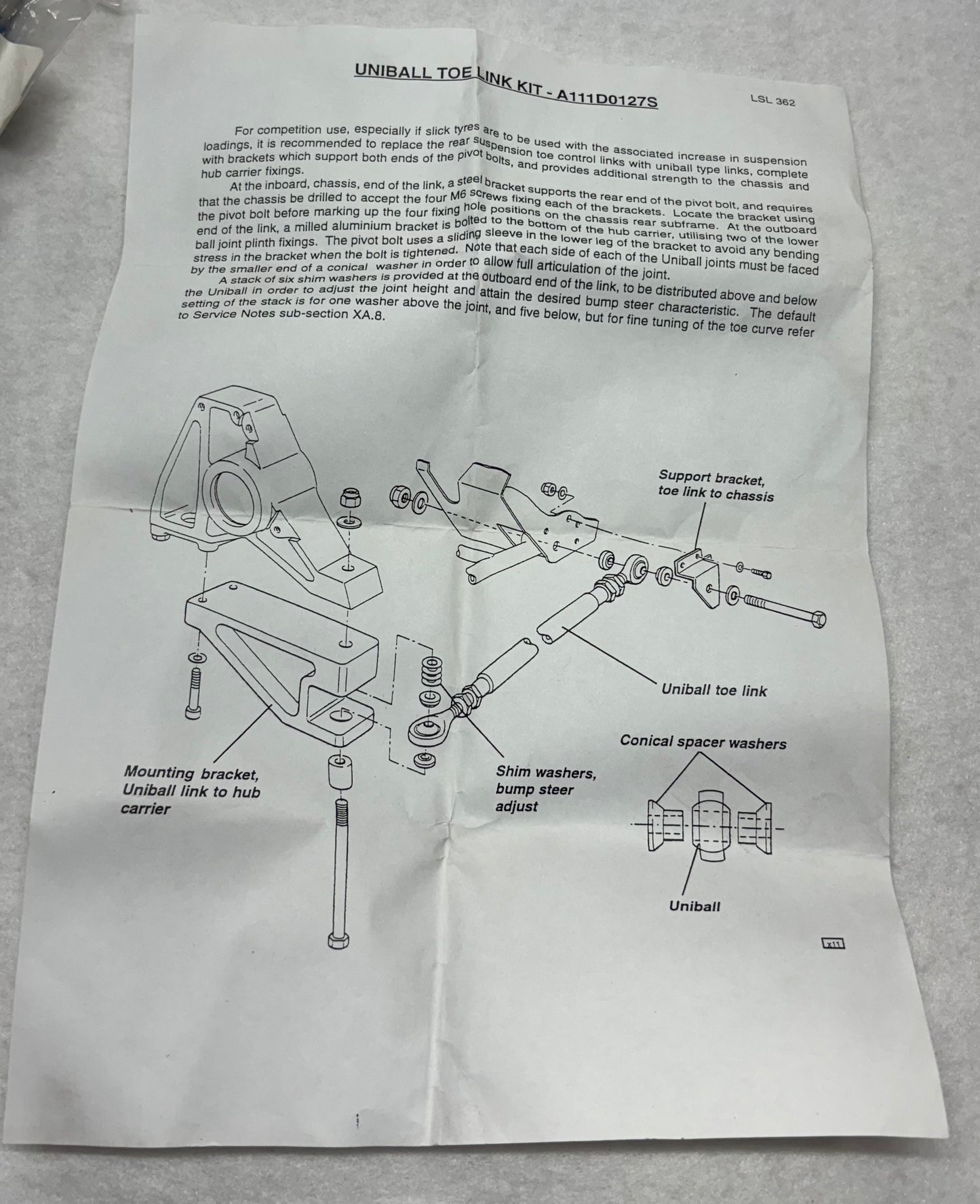 A111D0127S UniBall Toe Link Kit Upgrade